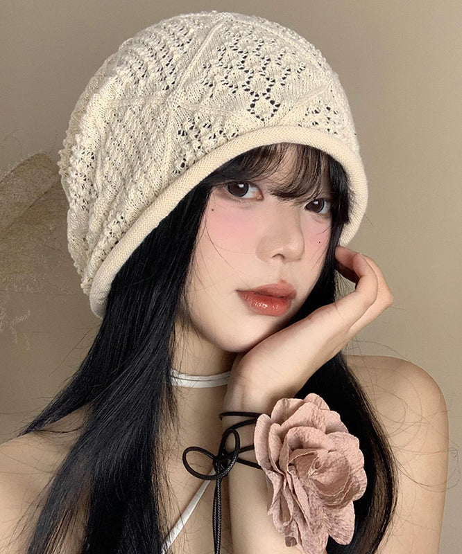 DIY Versatile Beige Hollow Out Thin Knit Bonnie Hat WI025 hat-HAT241105