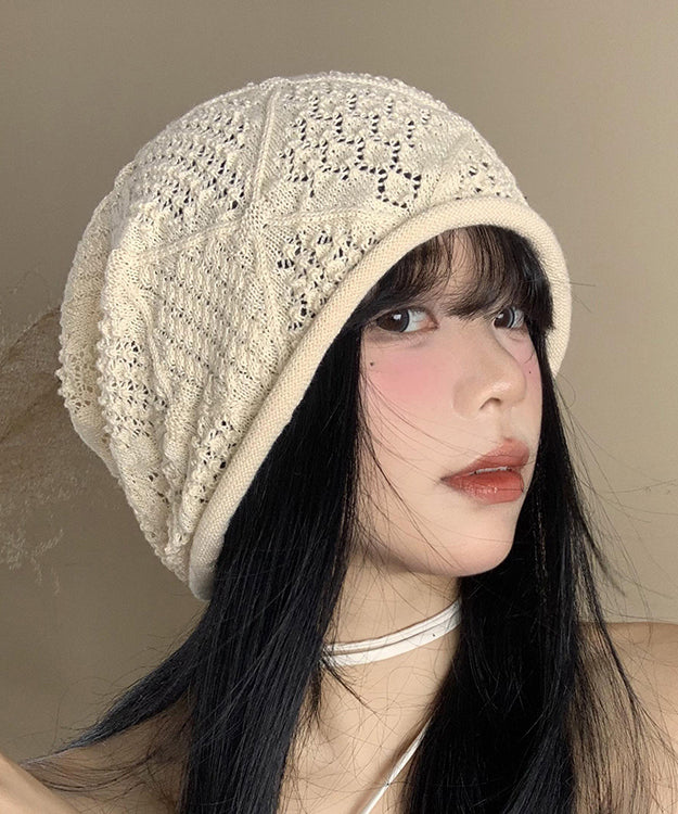 DIY Versatile Beige Hollow Out Thin Knit Bonnie Hat WI025 hat-HAT241105