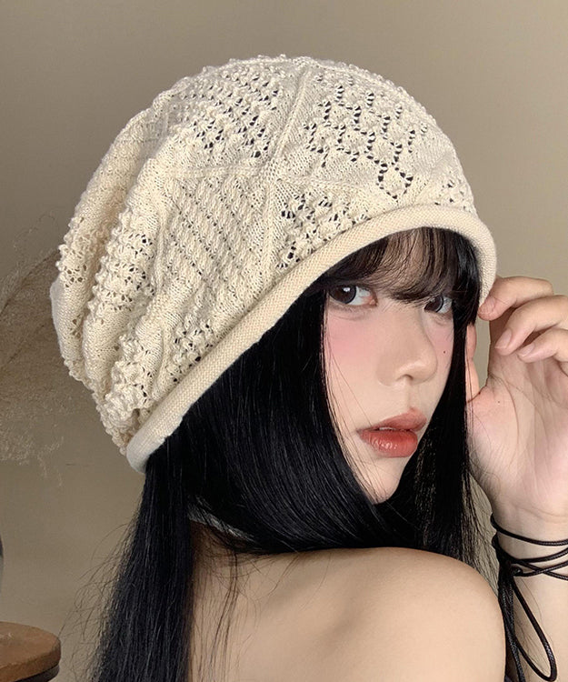 DIY Versatile Beige Hollow Out Thin Knit Bonnie Hat WI025 hat-HAT241105