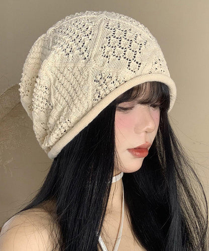 DIY Versatile Beige Hollow Out Thin Knit Bonnie Hat WI025 hat-HAT241105