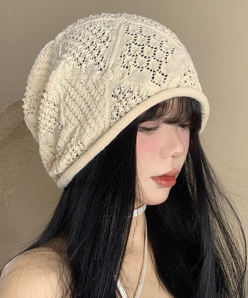DIY Versatile Beige Hollow Out Thin Knit Bonnie Hat WI025 hat-HAT241105