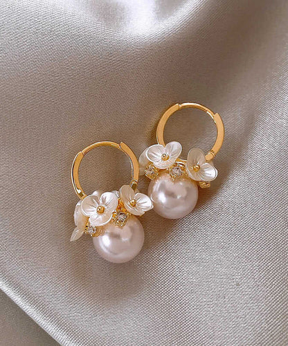 DIY White Alloy Floral Pearl Hoop Earrings WH003 JEW-SDL241116