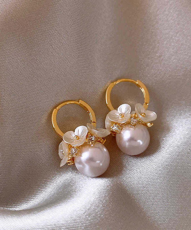 DIY White Alloy Floral Pearl Hoop Earrings WH003 JEW-SDL241116