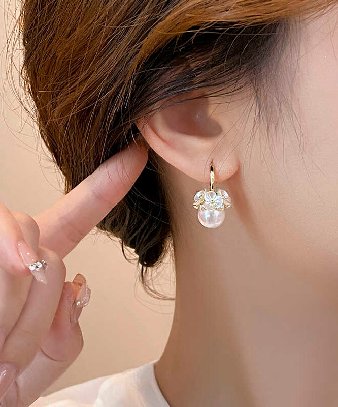 DIY White Alloy Floral Pearl Hoop Earrings WH003 JEW-SDL241116