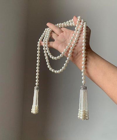Tassel Pearl White Bead DIY Necklace Gratuated Alloy FashionChic