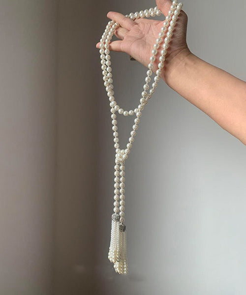 Tassel Pearl White Bead DIY Necklace Gratuated Alloy FashionChic