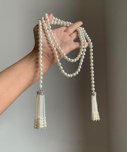 Tassel Pearl White Bead DIY Necklace Gratuated Alloy FashionChic