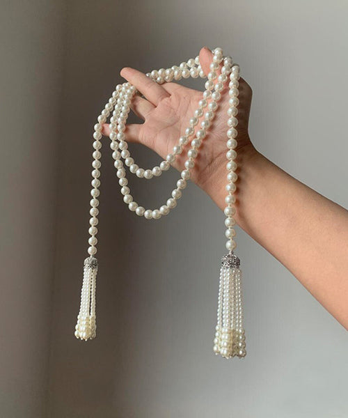 Tassel Pearl White Bead DIY Necklace Gratuated Alloy FashionChic