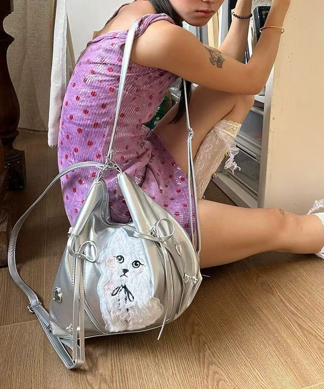 Faux White Bags Versatile Leather Cat Appliqued Shoulder DIY FashionChic