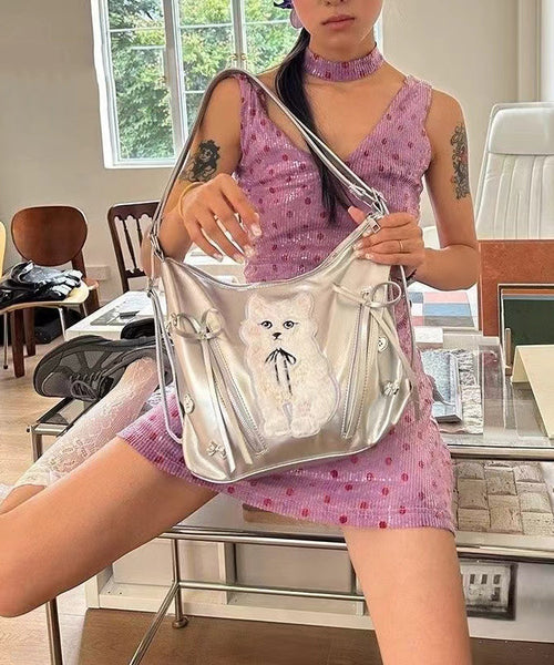 Faux White Bags Versatile Leather Cat Appliqued Shoulder DIY FashionChic