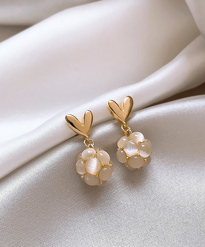 DIY White Copper Alloy Love Cat Eye Stone Stud Earrings RB010 ABC