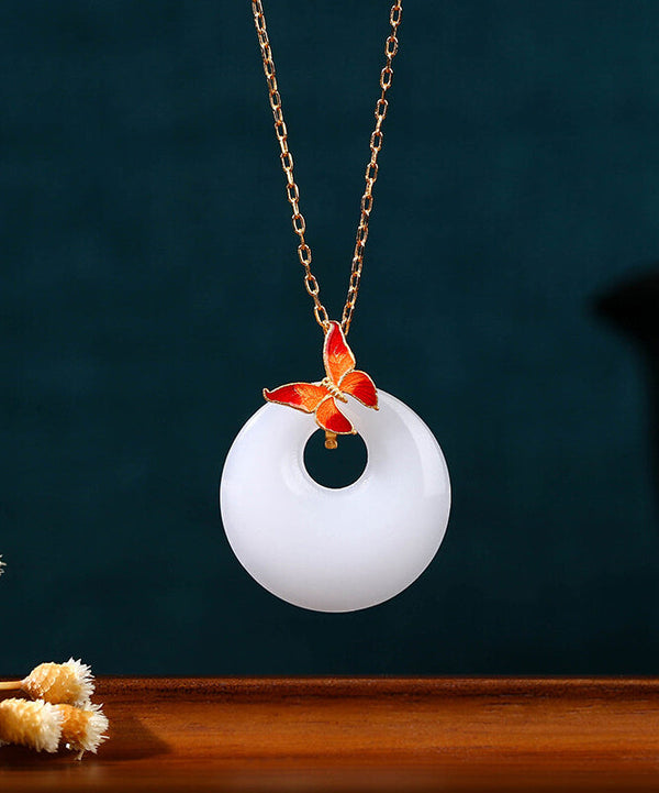 DIY White Copper Overgild Jade Enamel Butterfly Pendant Necklace KX1059 Ada Fashion