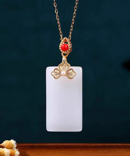 DIY White Copper Overgild Jade Enamel Butterfly Pendant Necklace KX1059 Ada Fashion