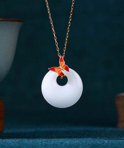 DIY White Copper Overgild Jade Enamel Butterfly Pendant Necklace KX1059 Ada Fashion