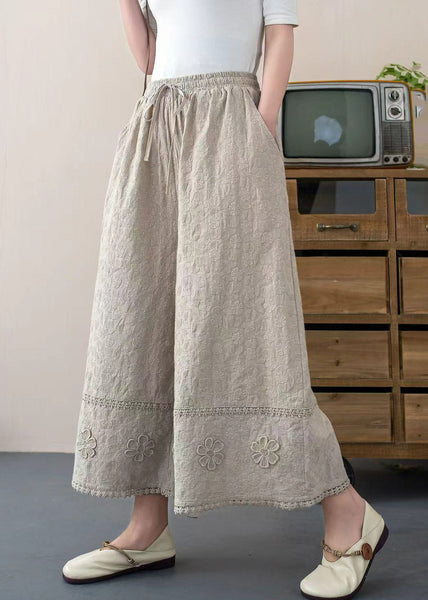 Pants Embroidered Cotton Floral Summer White Crop Trousers DIY FashionChic