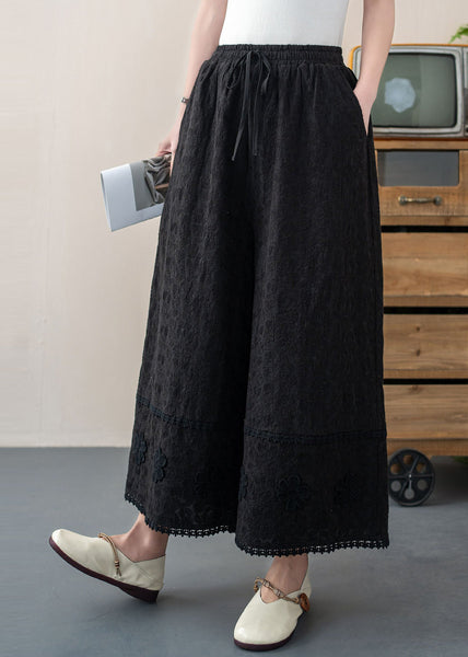 Pants Embroidered Cotton Floral Summer White Crop Trousers DIY FashionChic