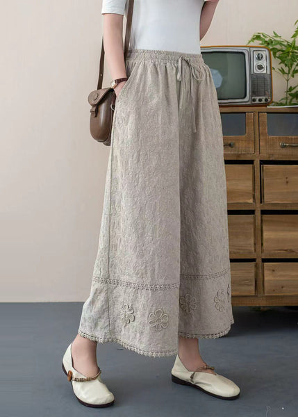 Pants Embroidered Cotton Floral Summer White Crop Trousers DIY FashionChic
