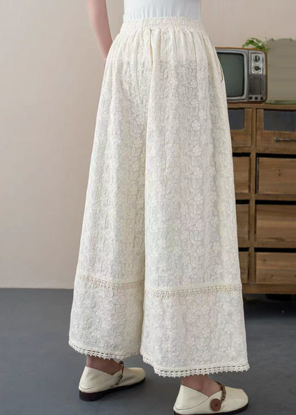 Pants Embroidered Cotton Floral Summer White Crop Trousers DIY FashionChic