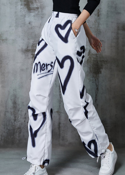DIY White Love Painting Drawstring Cotton Pants Spring AL1015 Genistyle Shop