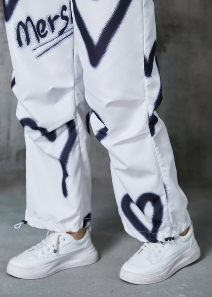 DIY White Love Painting Drawstring Cotton Pants Spring AL1015 Genistyle Shop