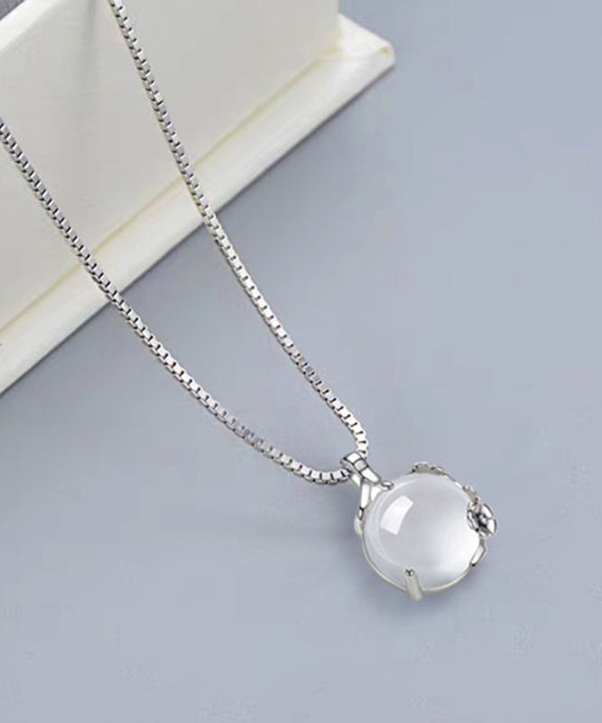 DIY White Silver Silver Chalcedony Plum Blossom Pendant Necklace PO011 JEW-NLC240729