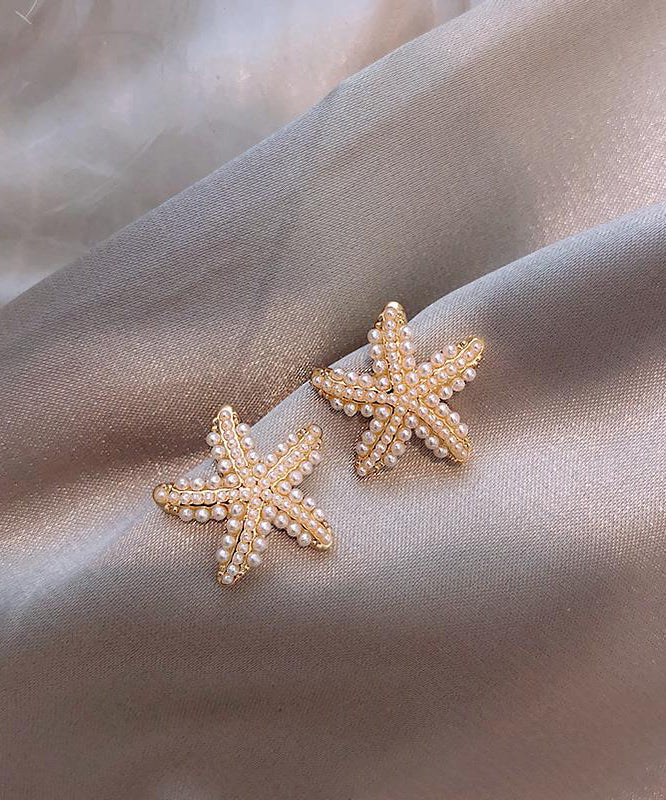 DIY White Sterling Silver Overgild Holiday Starfish Pearl Stud Earrings PO032 JEW-EAR240729