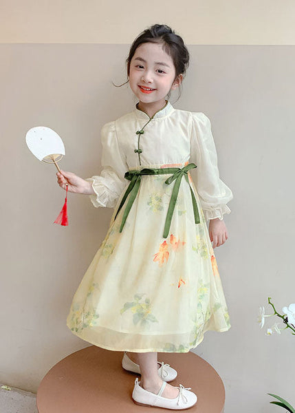 Tie Kids Waist Collar Stand Patchwork Yellow DIY Long Chiffon FashionChic