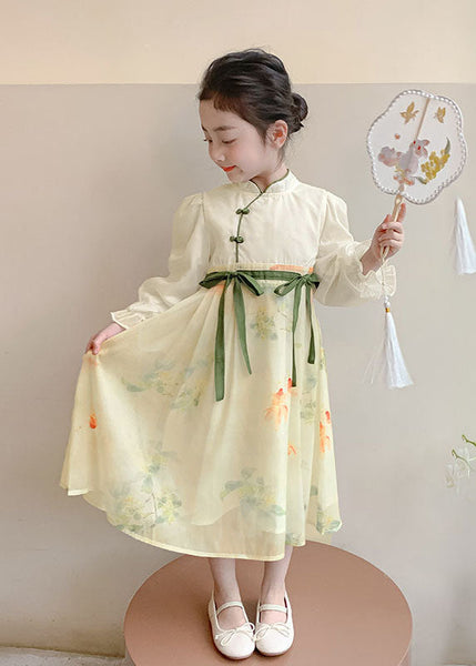Tie Kids Waist Collar Stand Patchwork Yellow DIY Long Chiffon FashionChic