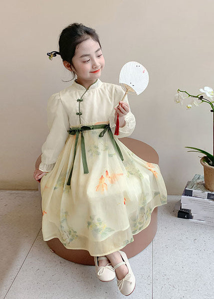 Tie Kids Waist Collar Stand Patchwork Yellow DIY Long Chiffon FashionChic