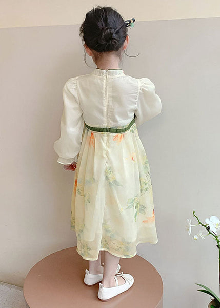Tie Kids Waist Collar Stand Patchwork Yellow DIY Long Chiffon FashionChic