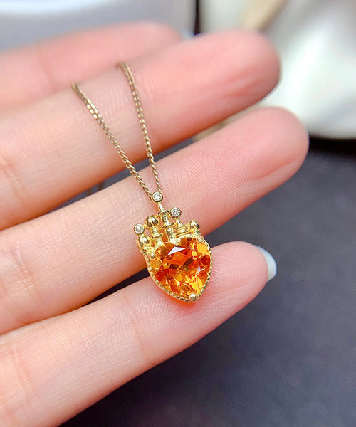 DIY Yellow Sterling Silver Overgild Crystal Pendant Necklace QU041 JEW-NLC241007