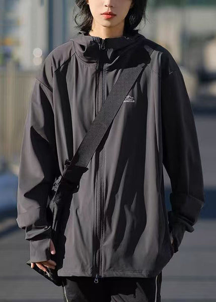 Hooded Zippered Solid Silk Ice 50+ Dark Coat Men UPF Gray FashionChic