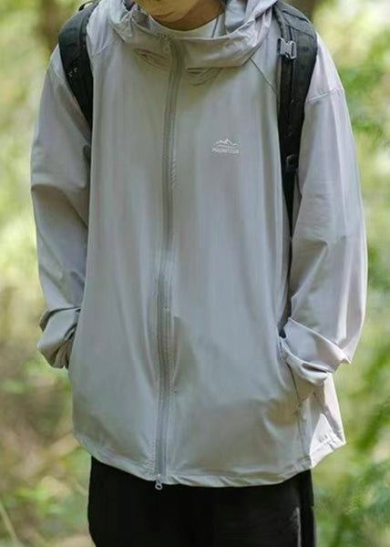 Hooded Zippered Solid Silk Ice 50+ Dark Coat Men UPF Gray FashionChic