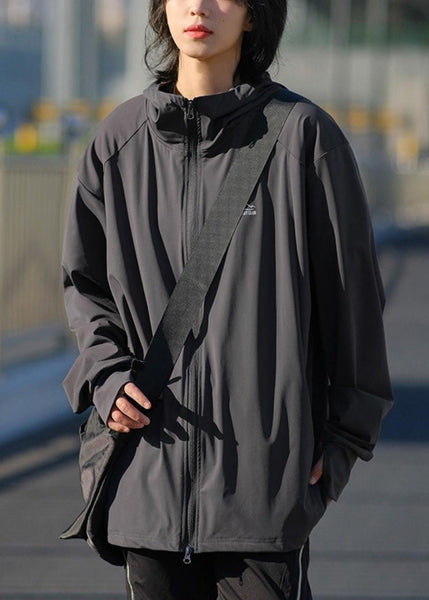 Hooded Zippered Solid Silk Ice 50+ Dark Coat Men UPF Gray FashionChic