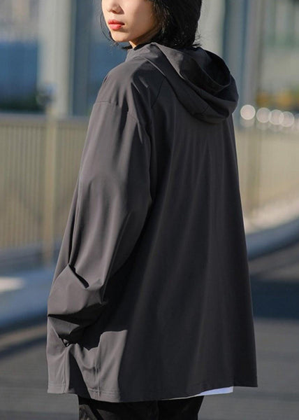 Hooded Zippered Solid Silk Ice 50+ Dark Coat Men UPF Gray FashionChic