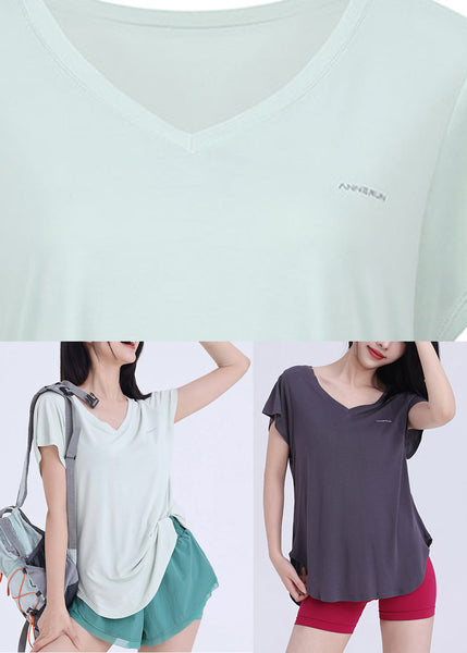 Neck Dark Wrap Solid V Top Yoga Grey FashionChic