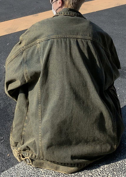 Collar Denim Pan Patchwork Hole Blue Men Peter Coat FashionChic