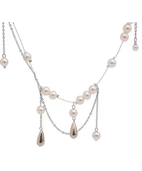 Silver Princess Pearl Water Silk Drop Sterling Tassel Dinner FashionChic