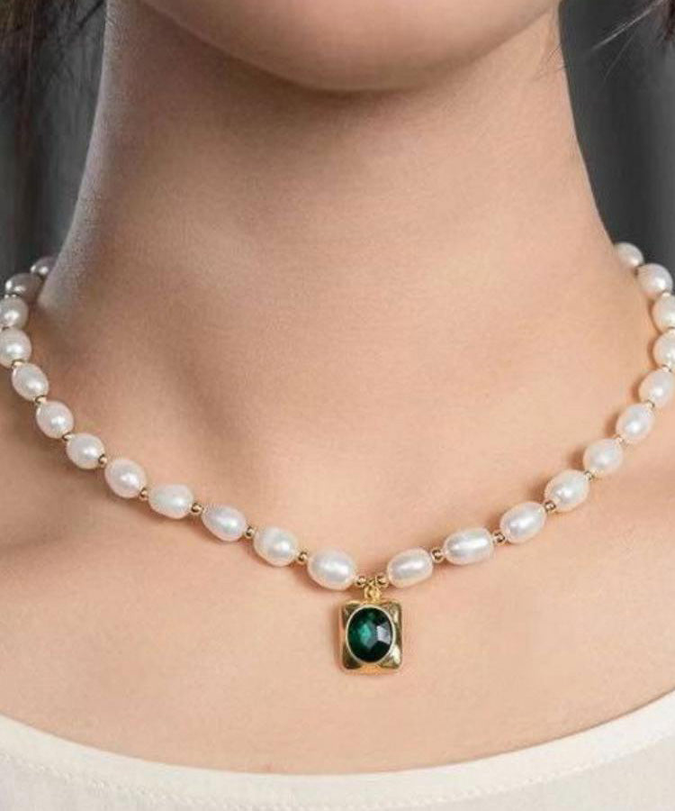 Dinner Pearl Necklace Copper White Overgild Pendant Diamond FashionChic
