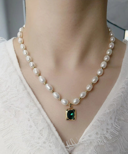 Dinner Pearl Necklace Copper White Overgild Pendant Diamond FashionChic