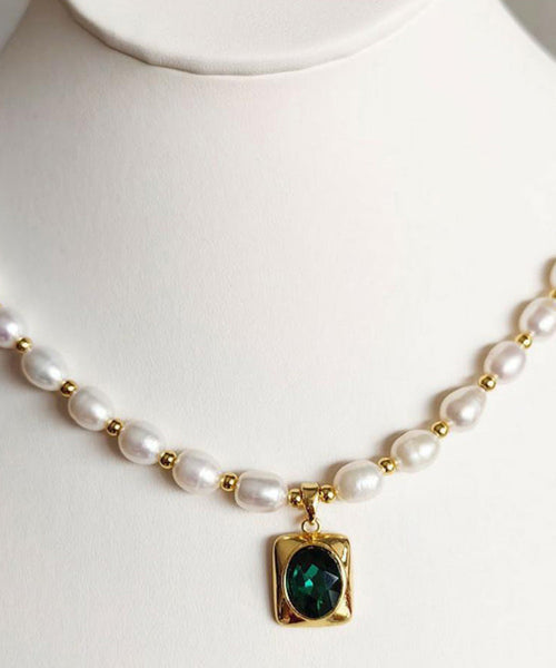 Dinner Pearl Necklace Copper White Overgild Pendant Diamond FashionChic