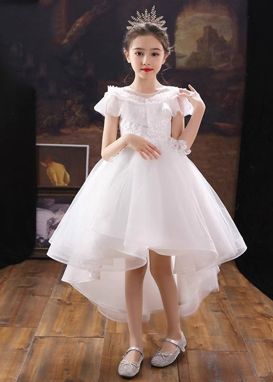 Dinner White O-Neck Floral Kids Tulle Party Maxi Dress Summer XZ026 SDGL240618