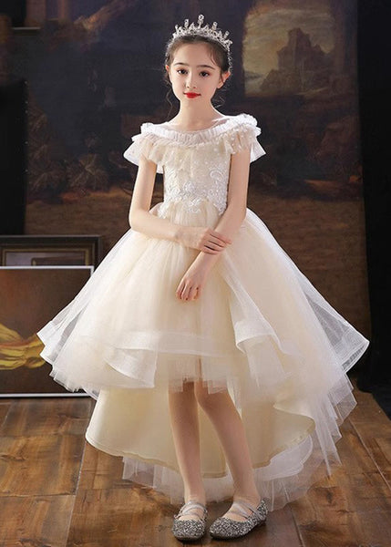 Dinner White O-Neck Floral Kids Tulle Party Maxi Dress Summer XZ026 SDGL240618