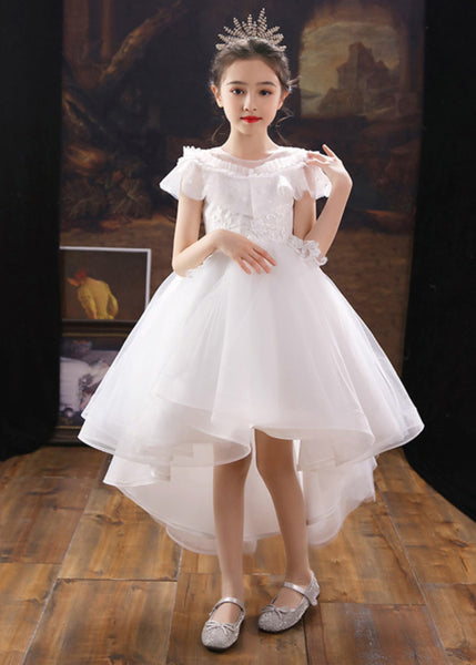 Dinner White O-Neck Floral Kids Tulle Party Maxi Dress Summer XZ026 SDGL240618
