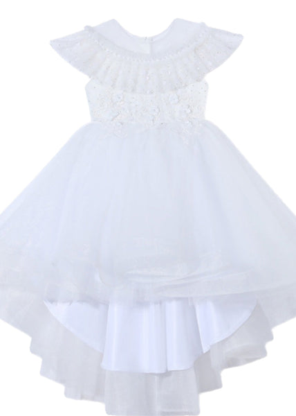 Dinner White O-Neck Floral Kids Tulle Party Maxi Dress Summer XZ026 SDGL240618