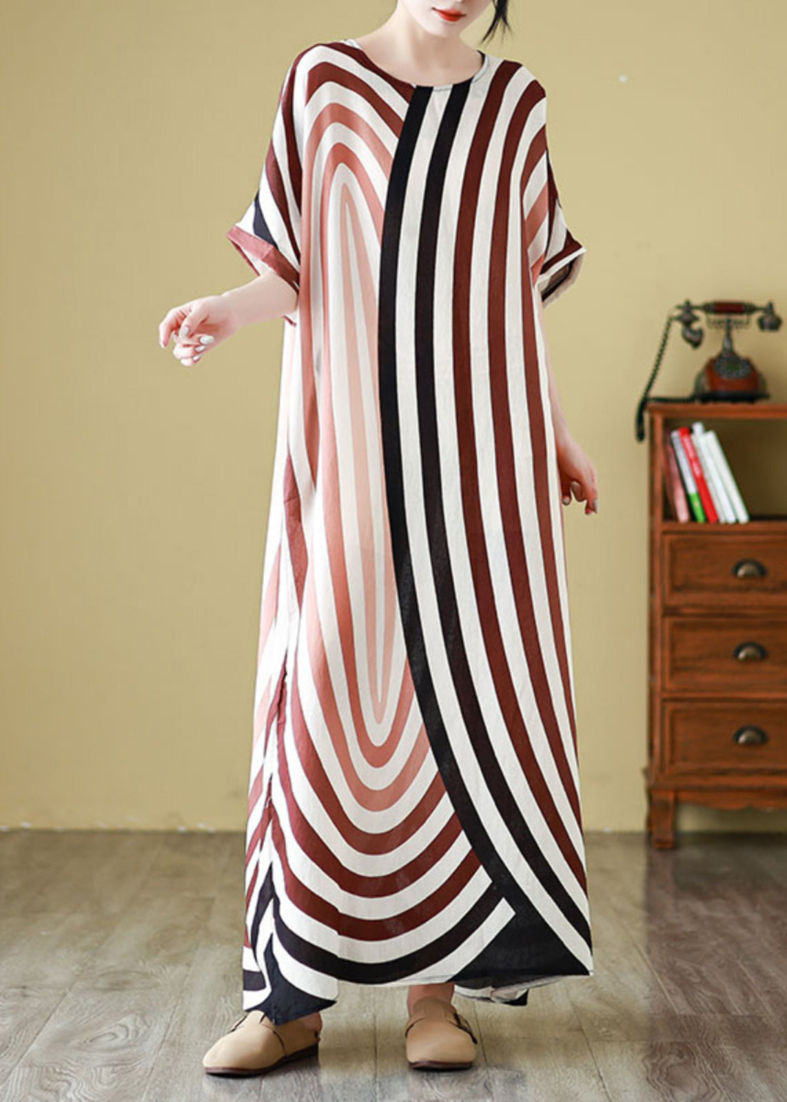 Diy Colorblock Oversized Striped Cotton Robe Dresses Summer YY024 OL-SDL2408-16