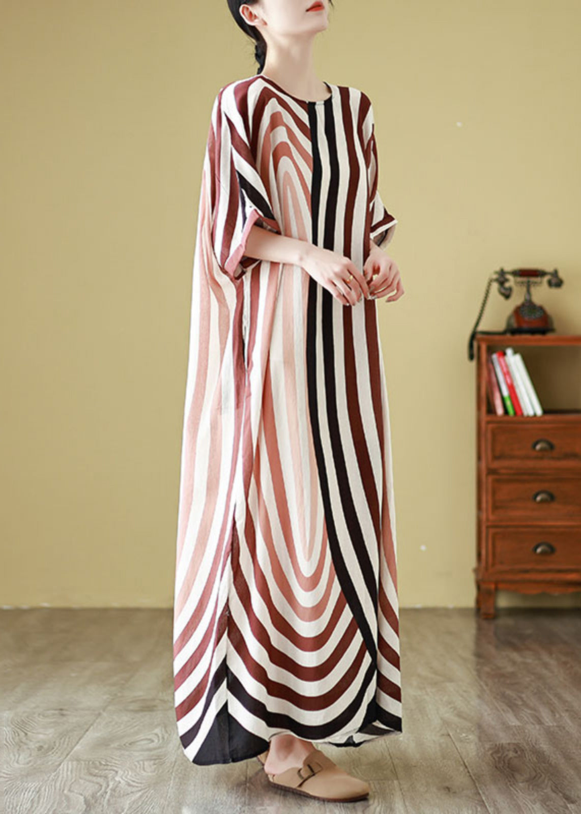 Diy Colorblock Oversized Striped Cotton Robe Dresses Summer YY024 OL-SDL2408-16