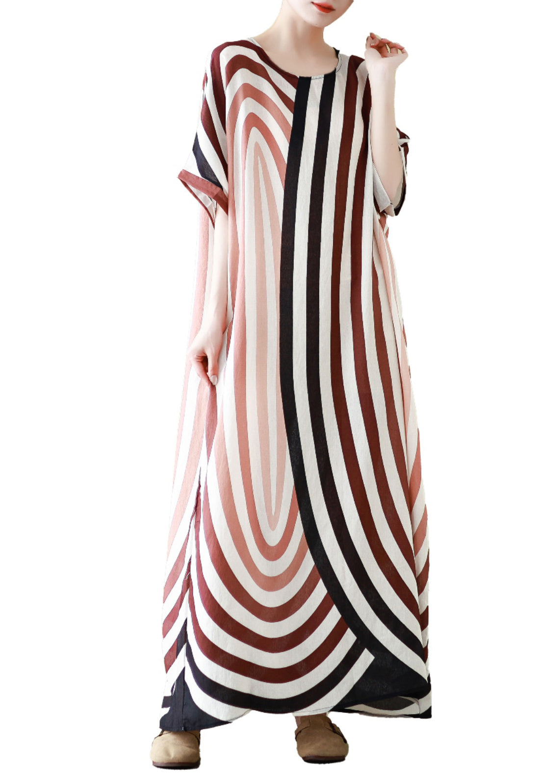 Diy Colorblock Oversized Striped Cotton Robe Dresses Summer YY024 OL-SDL2408-16