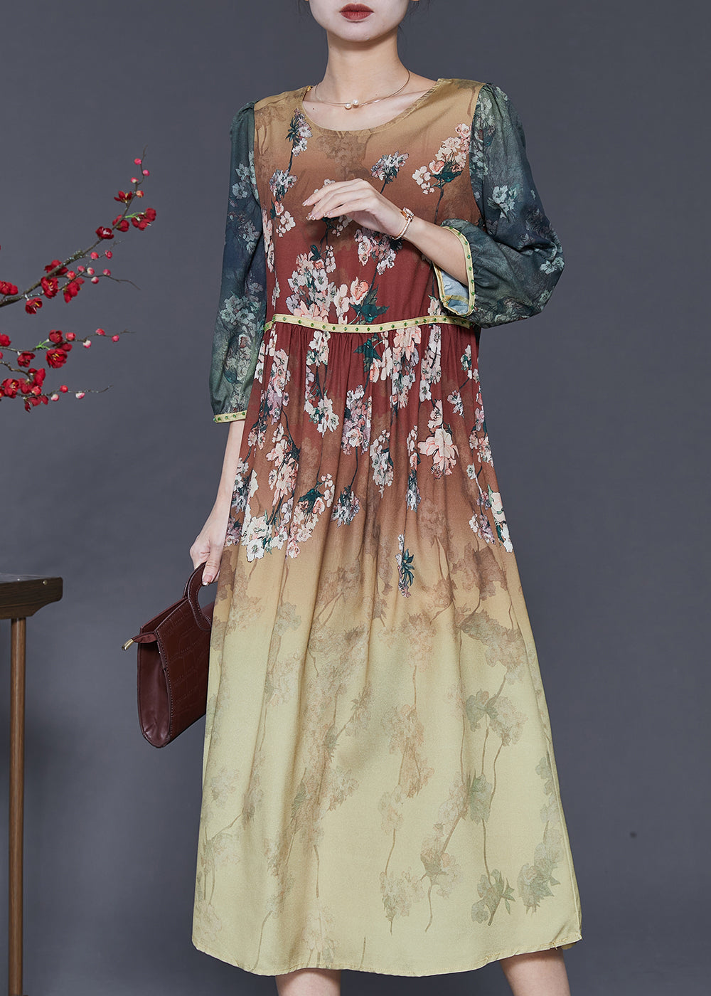 Diy Gradient Color Oversized Print Silk Dress Bracelet Sleeve SD1072 Ada Fashion