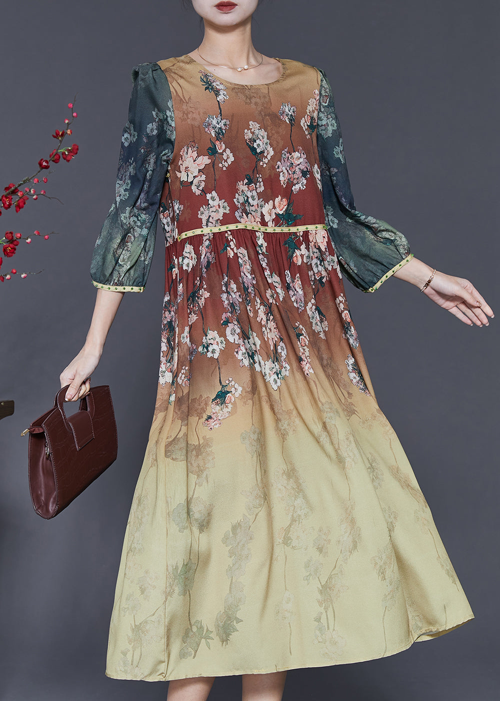 Diy Gradient Color Oversized Print Silk Dress Bracelet Sleeve SD1072 Ada Fashion
